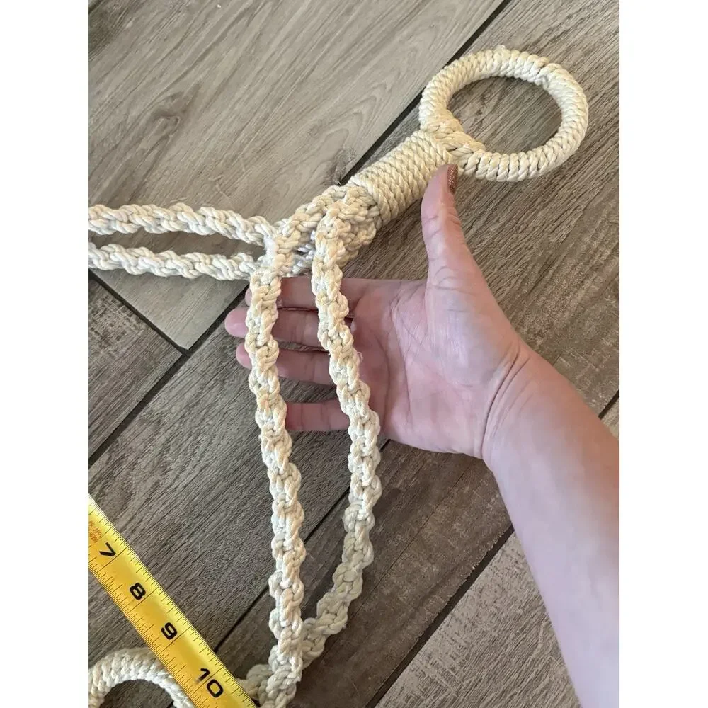 Vintage Macrame Double Plant Hanger 58” Cotton Rope Boho Hanging Planter